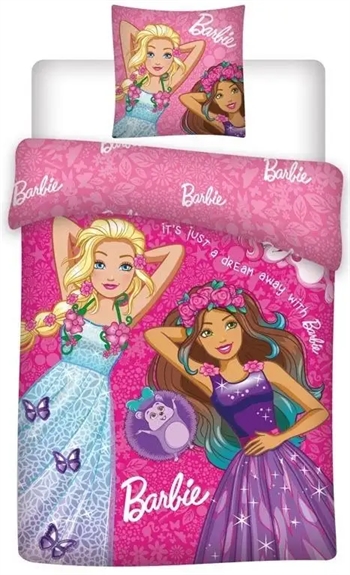 #1 - Junior sengetøj 100x140 cm - Barbie junior sengesæt - 2 i 1 design - 100% bomuld